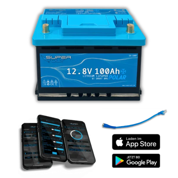 Supervolt POLAR LiFePO4 100Ah 12.8V Lithium Batterie mit Bluetooth & Heizung