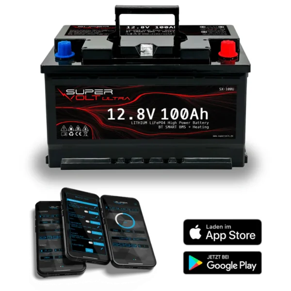 Supervolt ULTRA LiFePO4 100Ah 12.8V Lithium Batterie mit Bluetooth & Heizung