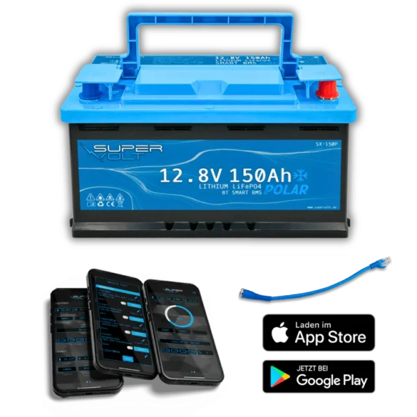 Supervolt POLAR LiFePO4 150Ah 12.8V Lithium Batterie mit Bluetooth & Heizung